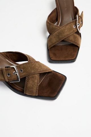 Mules à talons en nubuck - Marron foncé