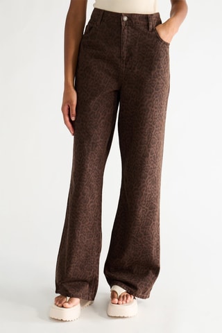 Pantalon straight en velours taille haute - Marron