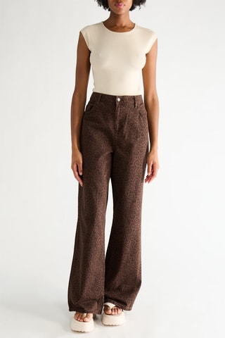 Pantalon straight en velours taille haute - Marron