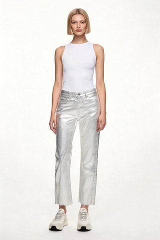 Pantalon straight - Argenté