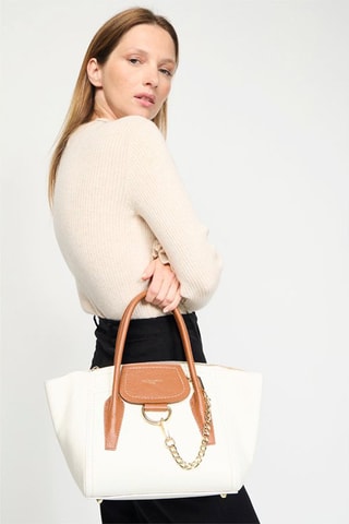 Bolso shopper de piel Soli - Blanco y marrón