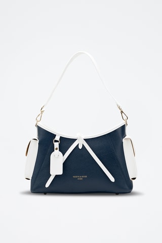 Bandolera de piel Kate - Azul marino y blanco