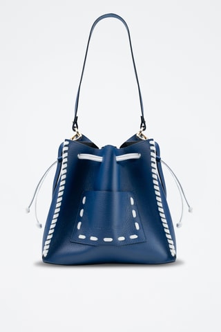Bandolera de piel Claudia - Azul y blanco