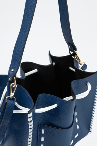 Bandolera de piel Claudia - Azul y blanco