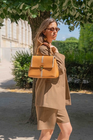 Bandolera de piel Rania - Camel y beige