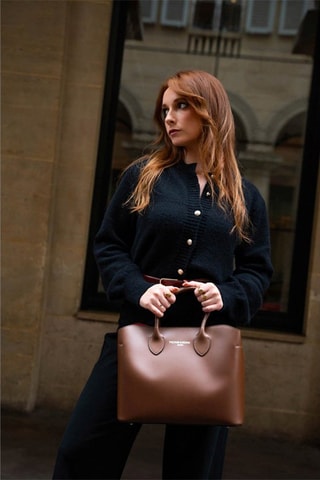 Bolso shopper de piel Nisa - Marrón