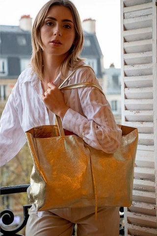 Bolso shopper de piel Vogu - Dorado