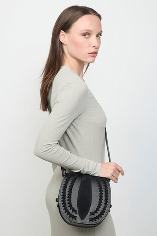 Bandolera de piel et nubuck Mets - Negro