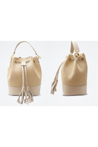 Bolso saco de piel y rafia Livy - Blanco