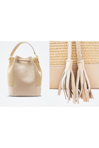 Bolso saco de piel y rafia Livy - Blanco