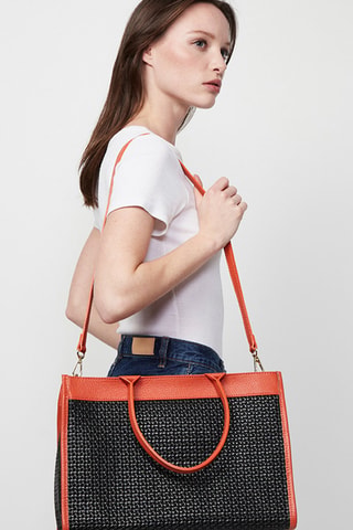 Bolso shopper de piel Nina - Negro y naranja