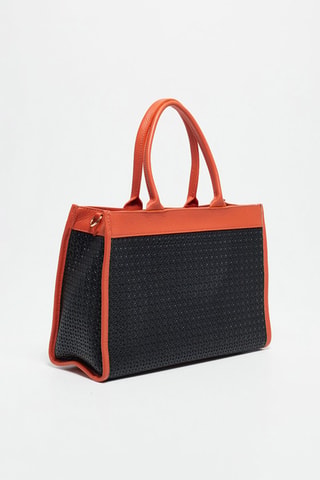 Bolso shopper de piel Nina - Negro y naranja