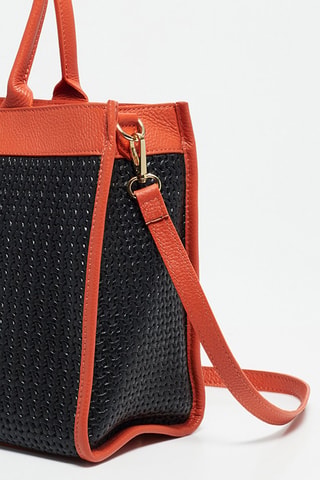Bolso shopper de piel Nina - Negro y naranja