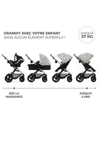 Poussette 3 en 1 Moov 2 XL - Dès la naissance jusqu'à 4 ans - Jusqu'à 22 kg - Gris