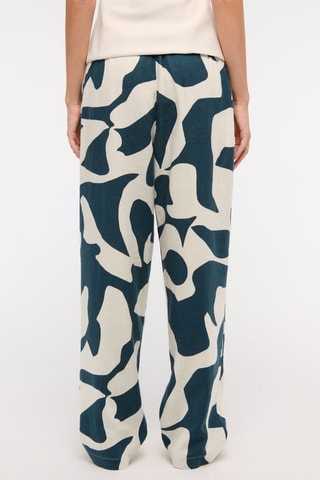 Pantalón straigt de lino - Azul petróleo y blanco