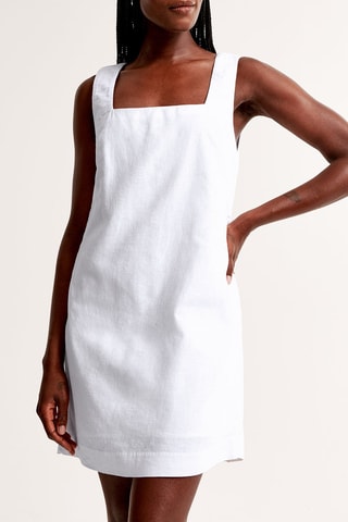 Vestido recto de lino - Blanco