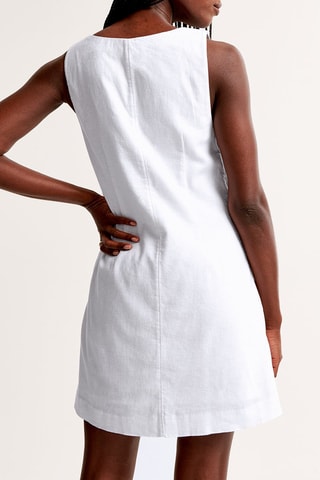 Vestido recto de lino - Blanco