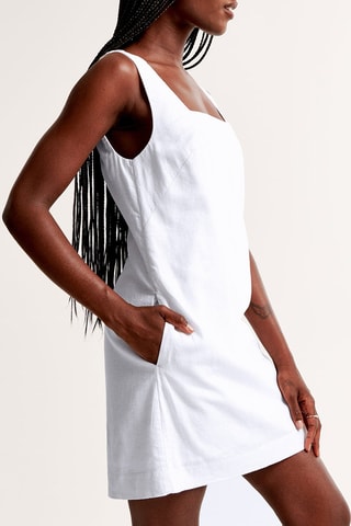 Vestido recto de lino - Blanco