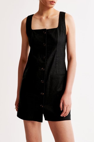 Vestido recto de lino - Negro
