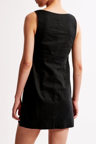 Vestido recto de lino - Negro