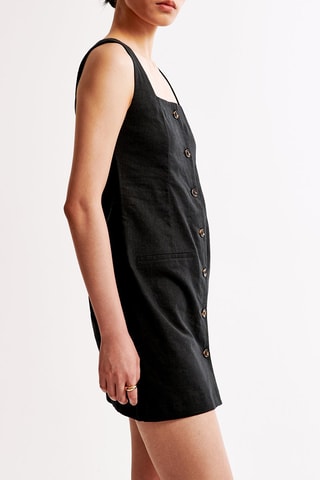 Vestido recto de lino - Negro