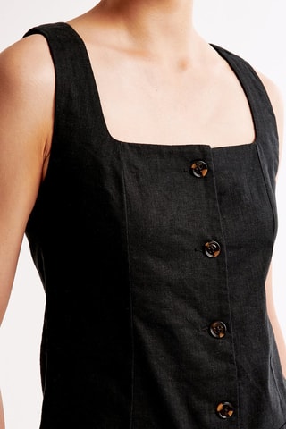 Vestido recto de lino - Negro