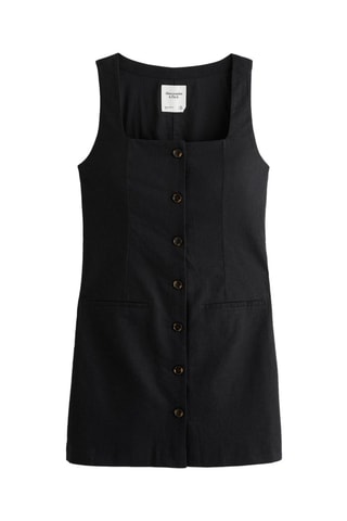 Vestido recto de lino - Negro