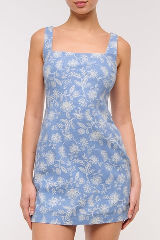 Vestido recto de lino - Celeste