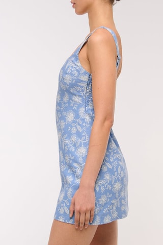 Vestido recto de lino - Celeste