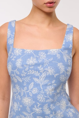 Vestido recto de lino - Celeste