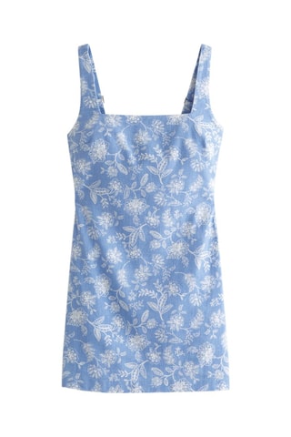 Vestido recto de lino - Celeste