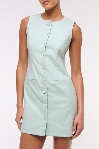 Vestido camisero de lino - Celeste