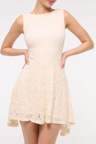Vestido evasé de encaje - Crudo