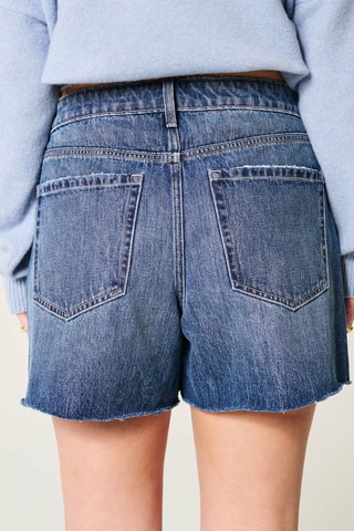 Spijkershort Relaxed Fit Hoge Taille - Marineblauw