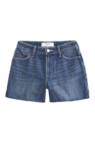 Spijkershort Relaxed Fit Hoge Taille - Marineblauw