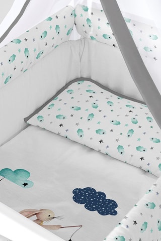 Minicuna de madera y textil de cuna Fishing Stars - Blanco
