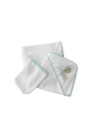 Capa y guante de baño Rainbow Days - 75 x 75 cm - Desde 24 meses - Blanco y azul