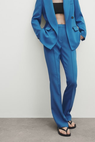 Pantaloni da completo misto lana con cucitura a nervatura centrale - Blu