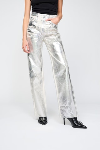 Pantaloni straight a vita alta - Argentato