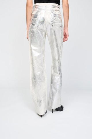 Pantaloni straight a vita alta - Argentato