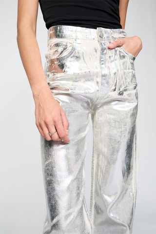 Pantaloni straight a vita alta - Argentato