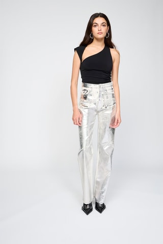Pantaloni straight a vita alta - Argentato