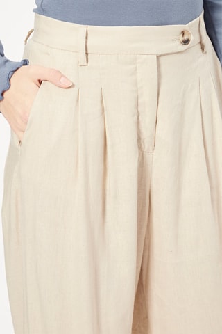 Pantaloni wide legs a vita alta in lino - Beige