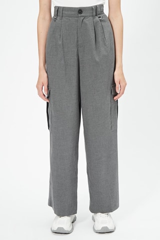 Pantaloni wide legs a vita alta - Grigio scuro melange