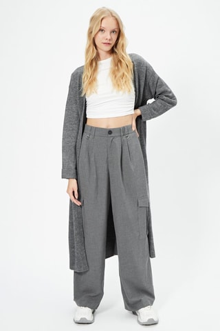 Pantaloni wide legs a vita alta - Grigio scuro melange