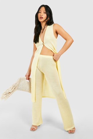 Pantaloni wide legs a vita alta - Giallo