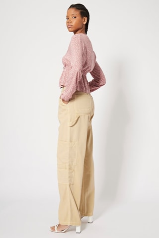 Pantaloni cargo a vita alta - Beige