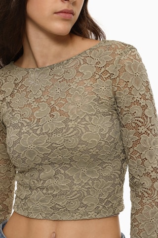 Crop top in pizzo - Kaki