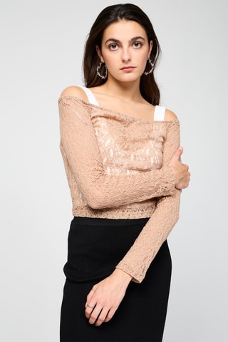 Top em renda Bardot - Bege