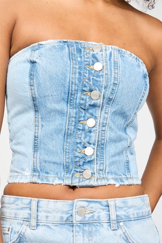 Crop top-caicai de ganga - Azul-claro